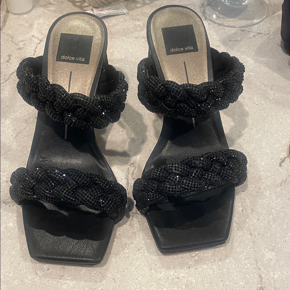Dolce Vita Black Beaded Braided Mules